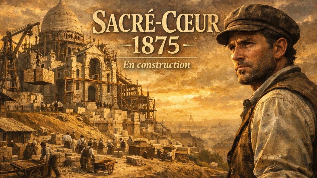 Le Sacré-Cœur en construction en 1875 (Reconstruction IA)