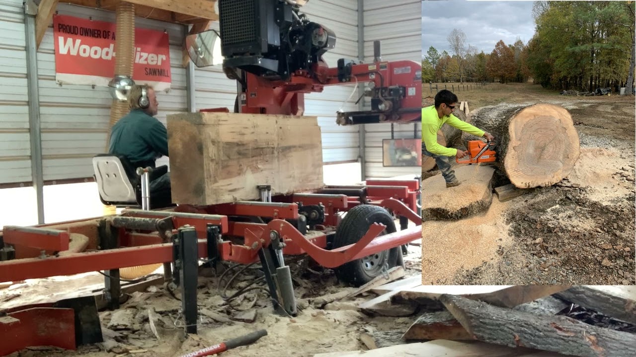 Лесопилка Woodmizer распиливает кругляк...