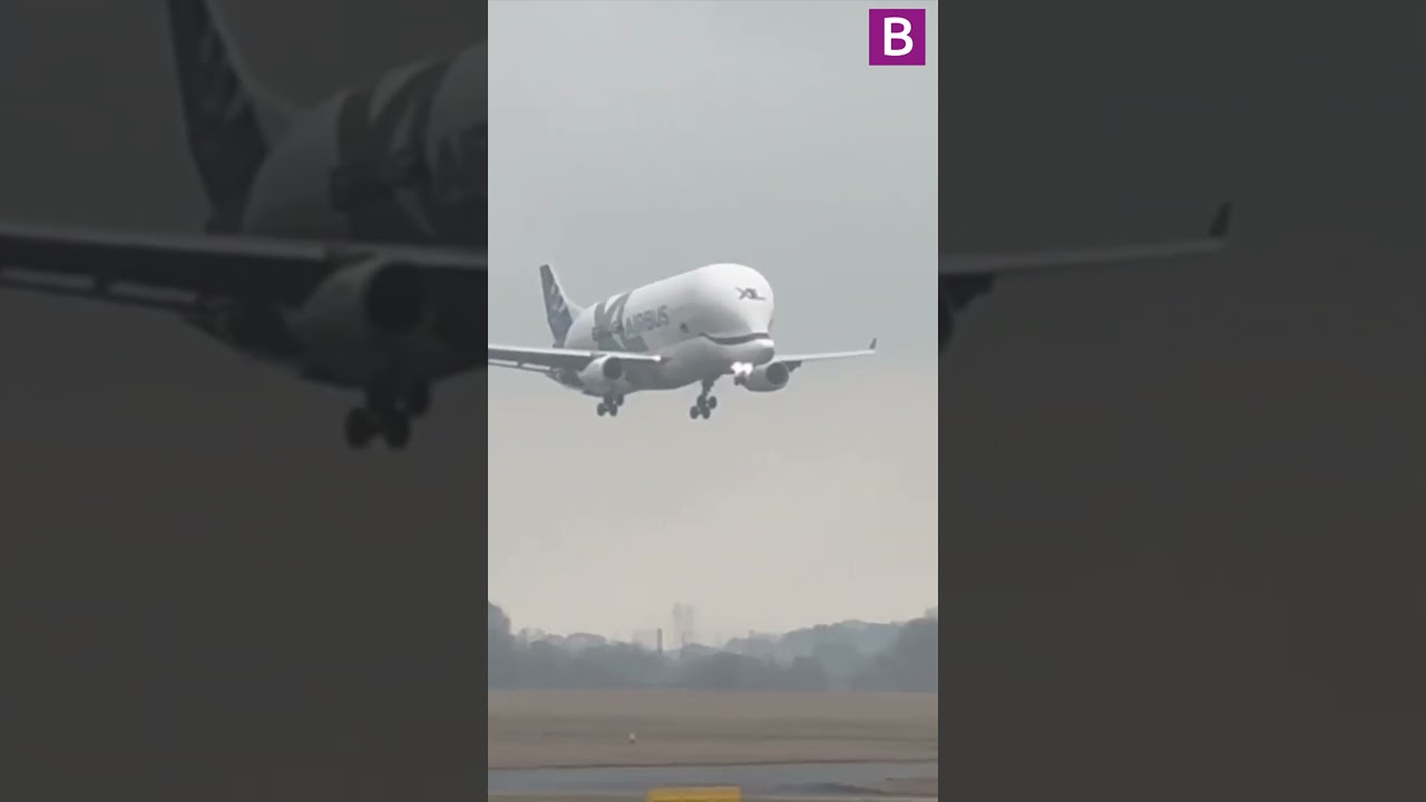 Giant Beluga plane lands at Birmingham Airport