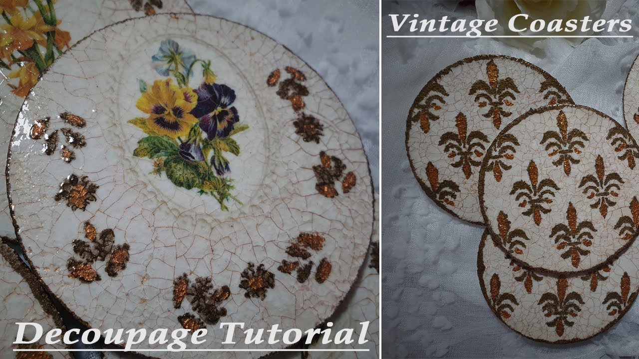 Decoupage Tutorial ✨ Vintage Style Cork Coasters 🎇 #decoupage #home decor #mixedmedia