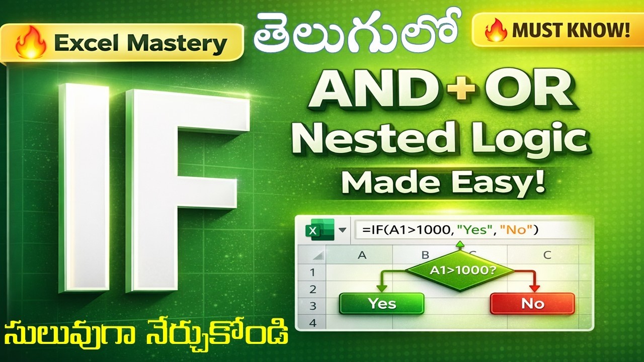 Excel IF Formula with AND, OR & Nested IF in Telugu | Easy Explanation