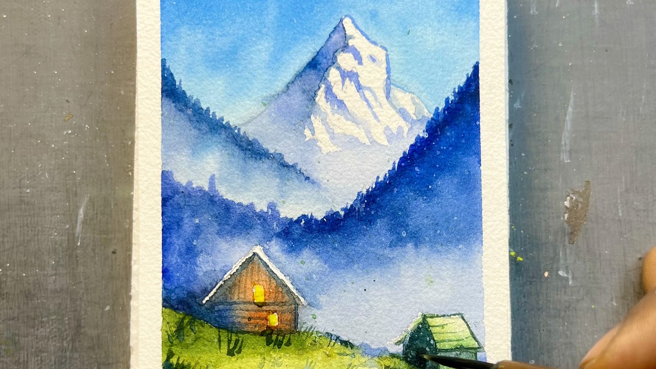 Beautiful Mountain Scenery Watercolor Painting Tutorial