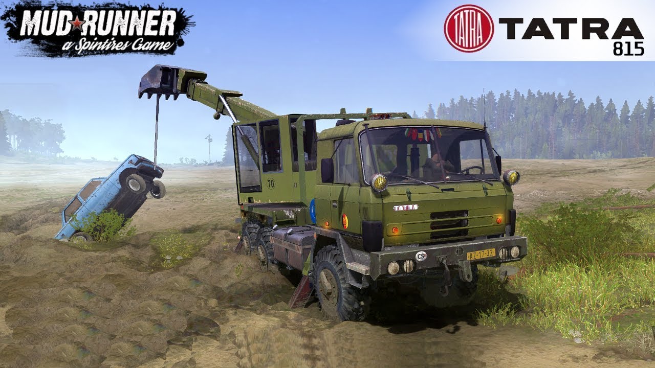 Spintires: MudRunner - TATRA 815 UDS 114 Excavator Pulls the Car out of the Ditch