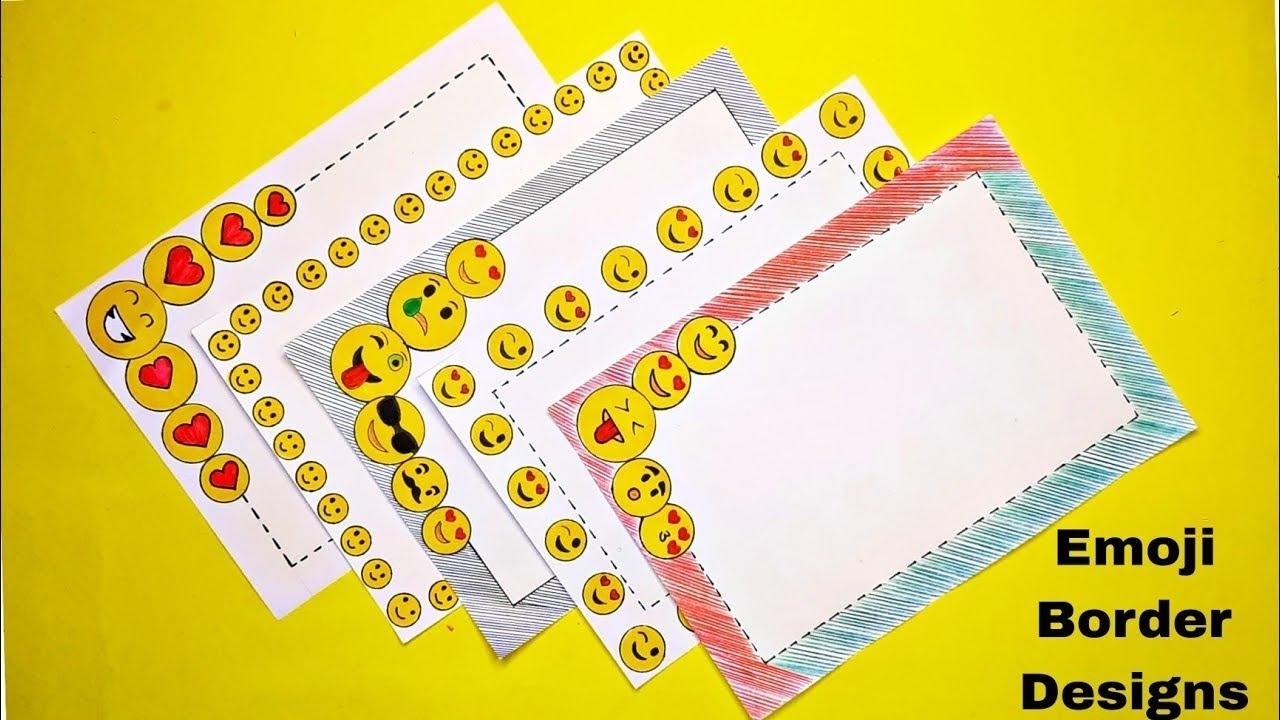 5 emoji border design on paper/Project border design paper/school file decoration idea #borderdesign