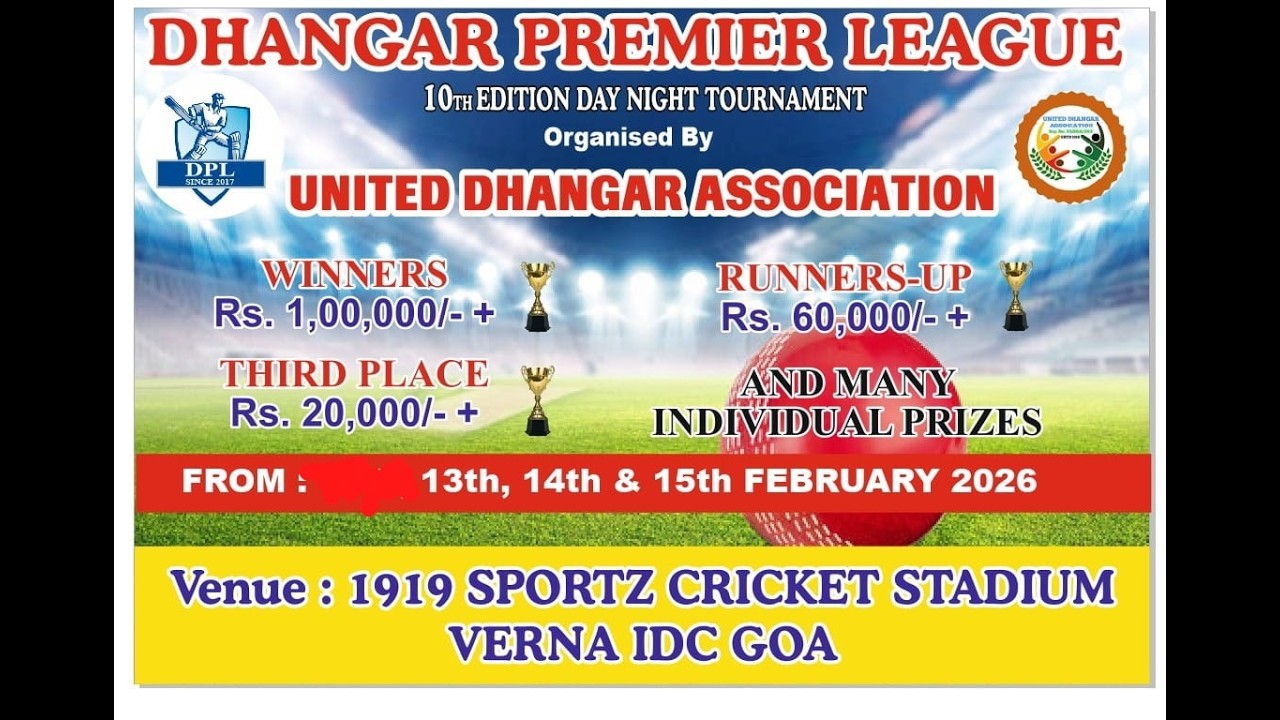 LIVE Day-1 ALL GOA DHANGAR PREMIER LEAGUE 2026 edition 10 cricket league