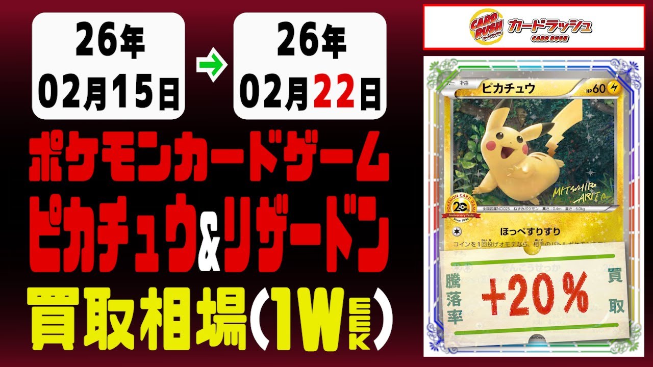 ポケカ【ピカチュウ&リザードン】買取相場《78枚/週》｜02月22日 ＜20円以上騰落＞ #ポケモンカードゲーム #ピカリザ