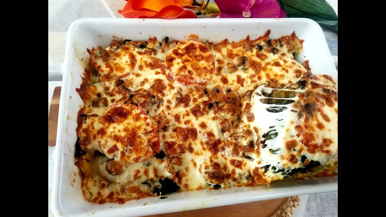Recette Gratin de pommes de terre avec Épinards et Champignons Sans viande!