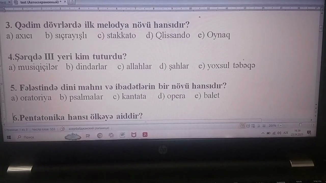 Musiqi tarixinə aid test nümunələri.1-10
