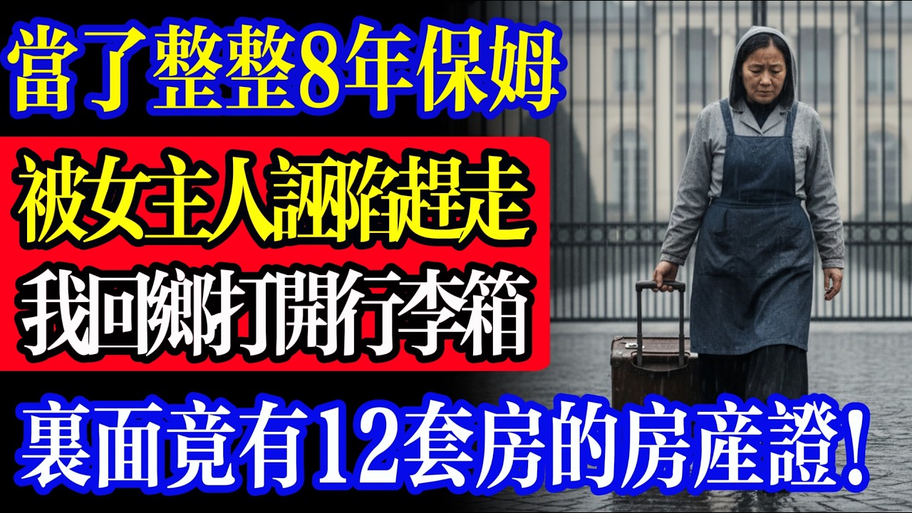 當了整整8年保姆，被女主人誣陷趕走，我回鄉打開行李箱，裡面竟有12套房的房產證！