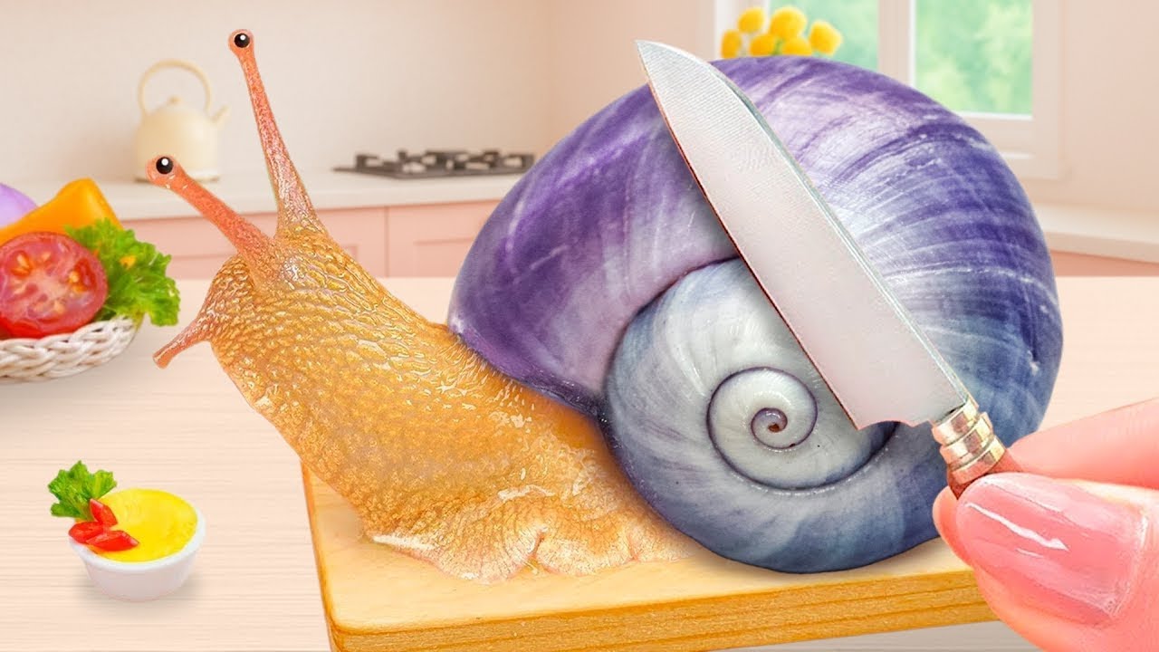 Catch And Cook MOST EVER Miniature Snail Escargot Grilled Recipe - French Snail Style | Mini Kitchen