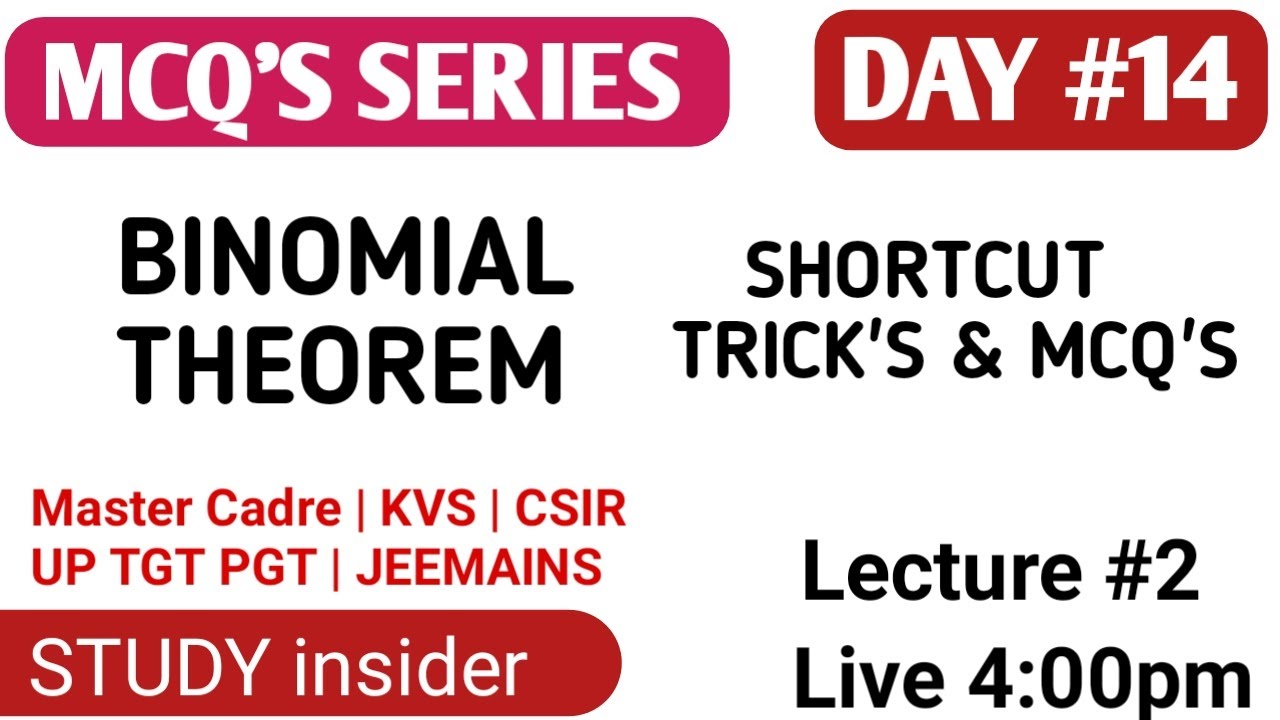 #14 MATH MCQ SERIES #L2 MASTER CADRE | BINOMIAL THEOREM | UP TGT PGT KVS | MOST EXPECTED MCQ'S ||