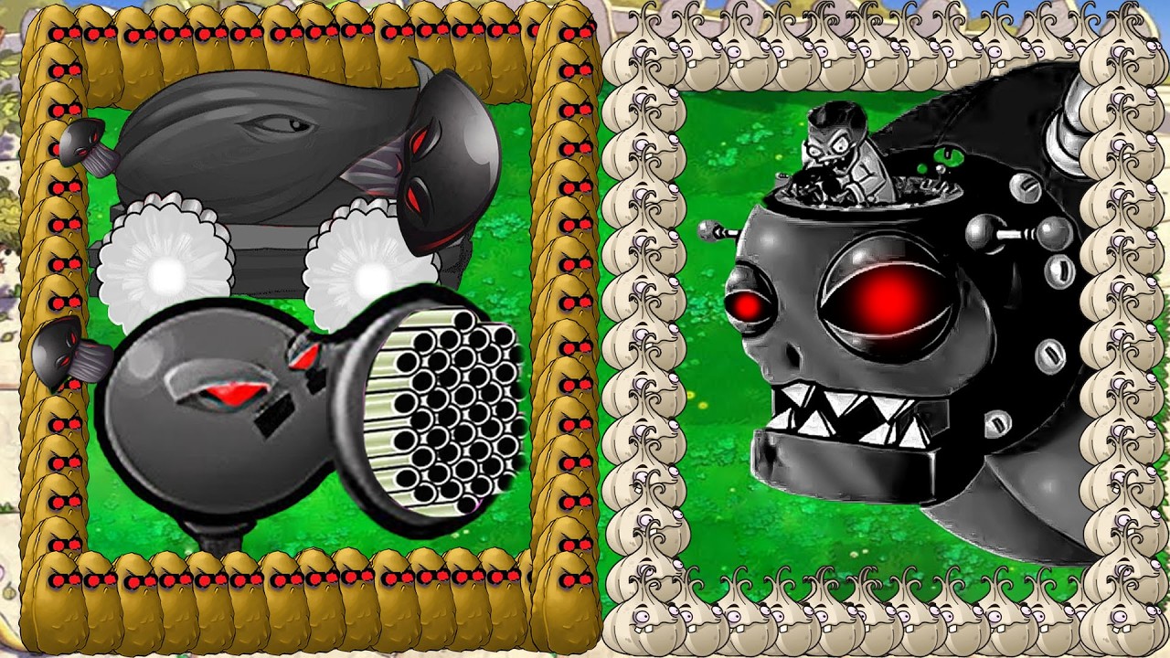 Doom Gatling Peashooter x Doom Cannon vs Team Nut Shroom vs Dr.Zomboss - Plants vs Zombies Hack