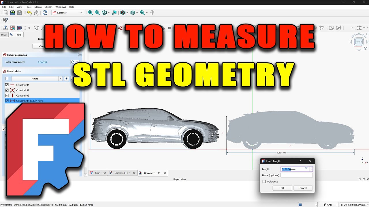 How to Measure STL Geometry Quickly in FreeCAD with a Line Sketch