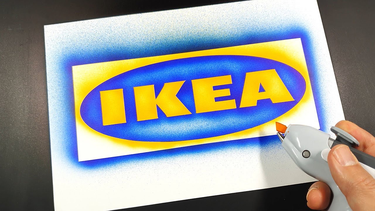 How to draw IKEA logo with a stencil | Logo art | Stencil art