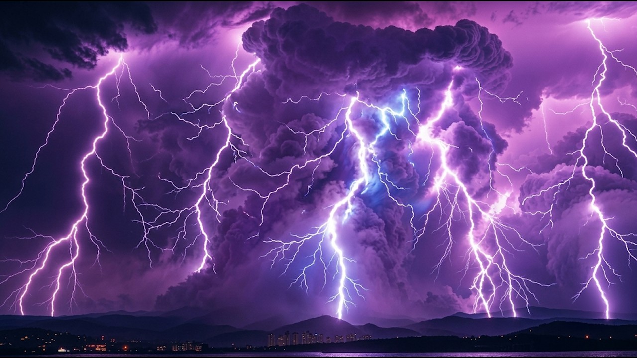 Intense Thunderstorm Night with Heavy Rain & Strong Thunder, Lightning, High Wind｜Thunder Ambience#2