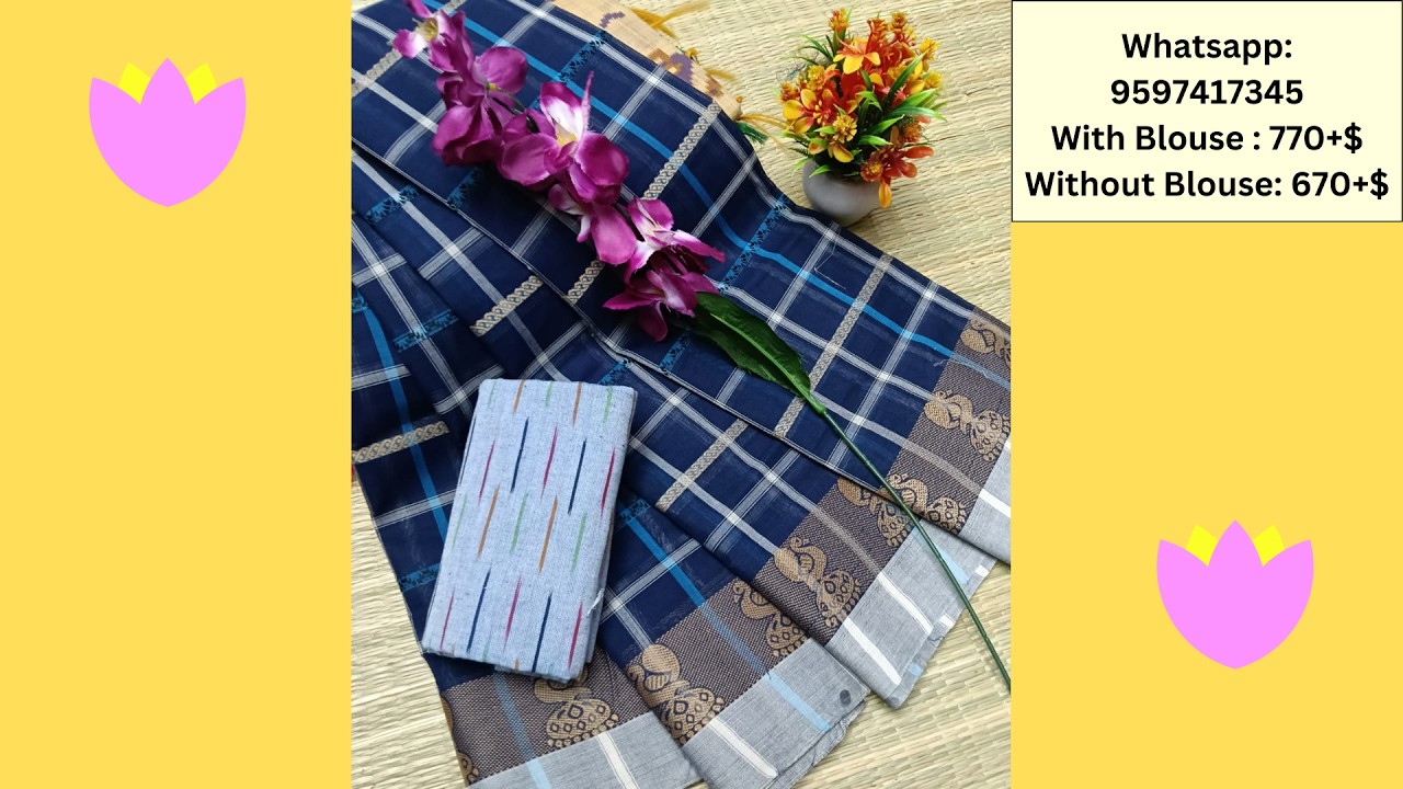 😍Chettinad Cotton saree with zari border/thread border Video 26| 770+Shipping|WhatsApp-9597417345