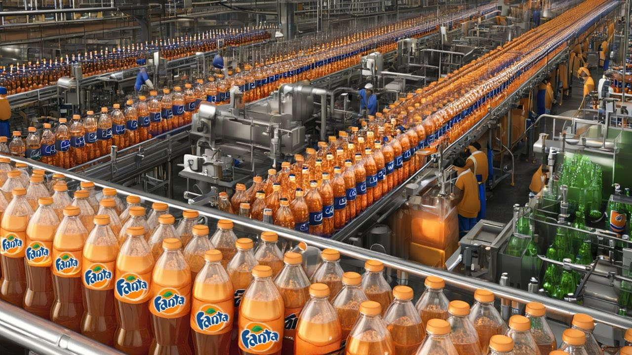 Как производится фруктовая газировка Fanta | Внутри фабрики