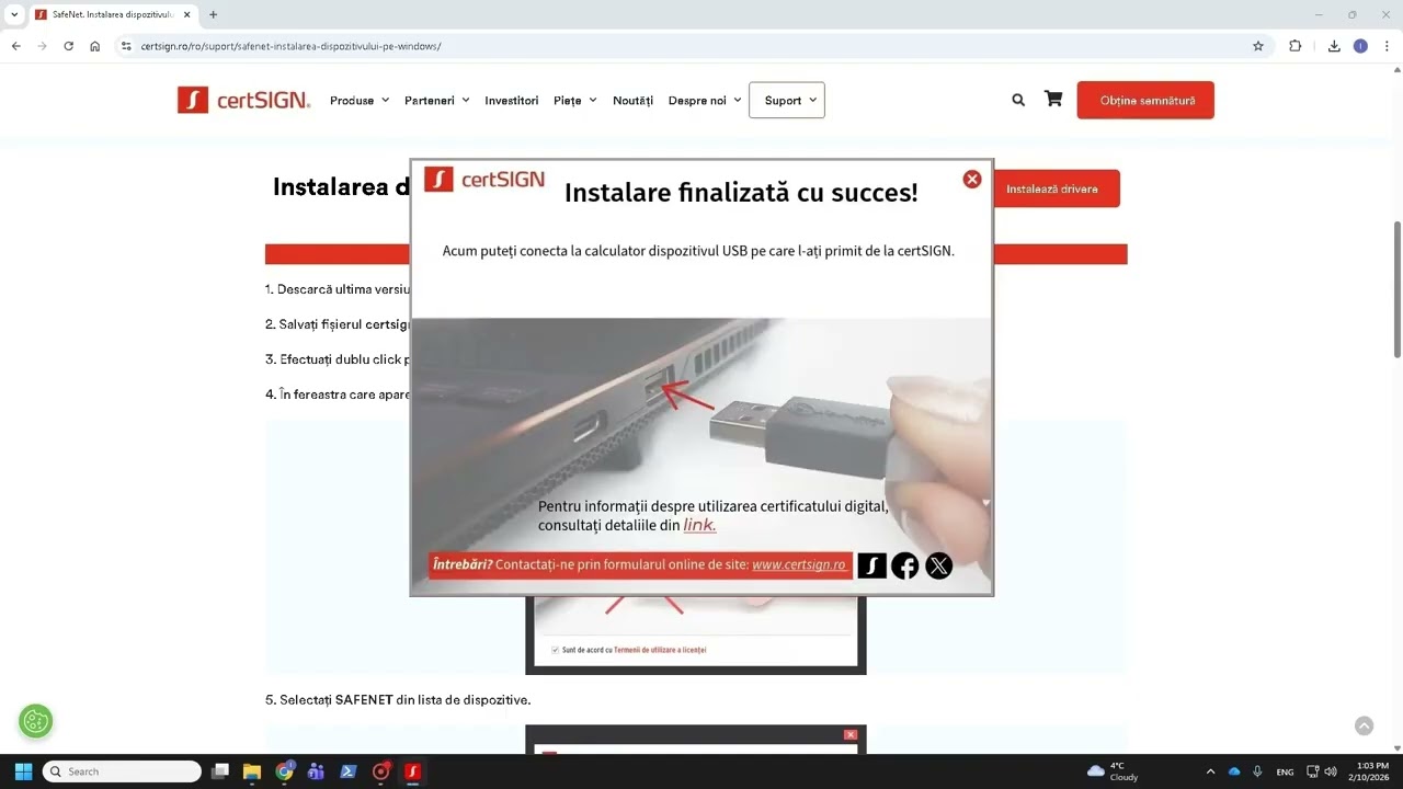 Instalare driver semnatura electronica Certsign