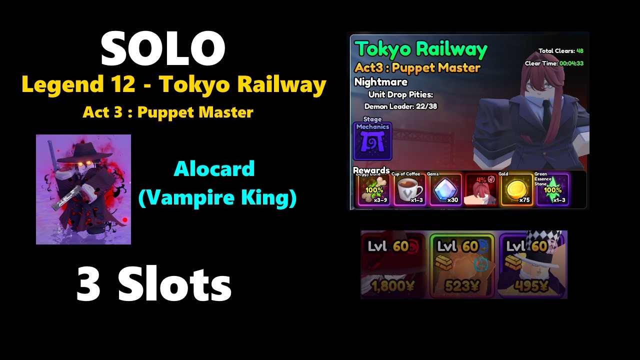 SOLO - No Monarch - Legend 12 - Act3- Tokyo Railway - Alocard - 3 Slots