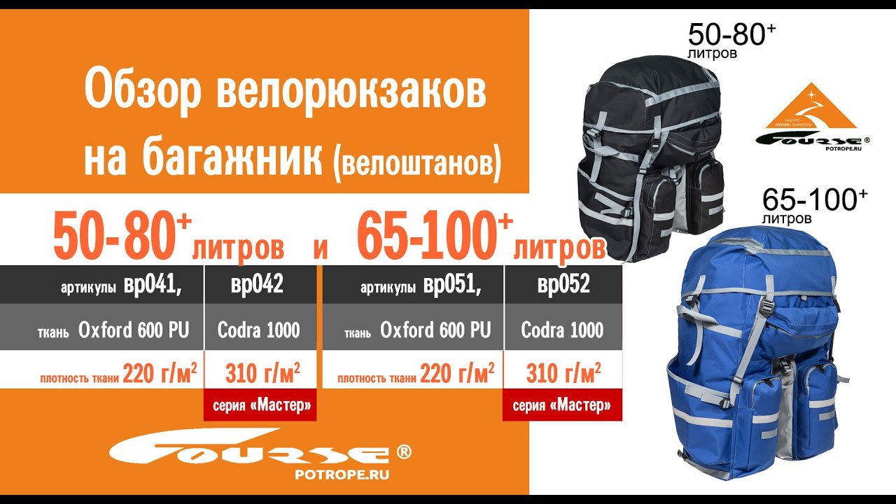 Обзор велорюкзаков (велоштанов) Course на багажник (50-80 и 65-100 литров): особенности конструкции