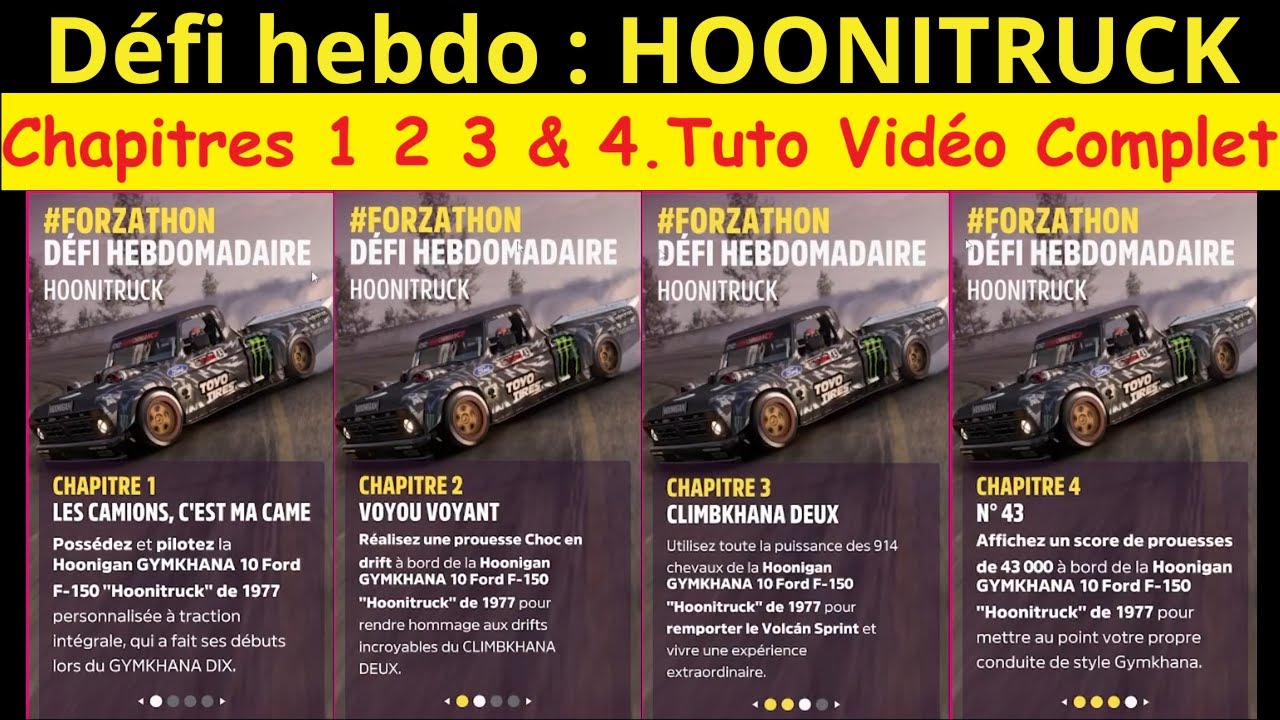 Défi hebdomadaire HOONITRUCK. Chapitres 1 2 3 & 4. Tuto Vidéo Complet. Forza Horizon 5 (FH5)