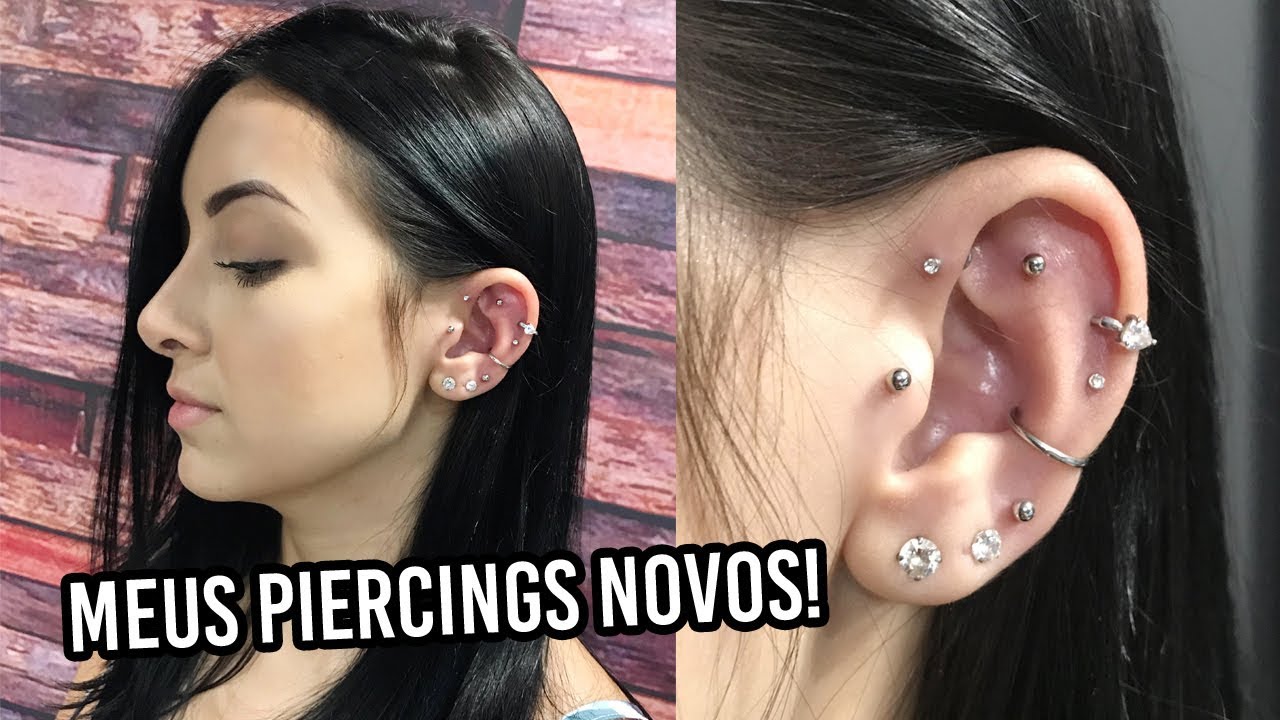 MEUS PIERCINGS NOVOS NA ORELHA (CONCH, FLAT E TRAGUS)