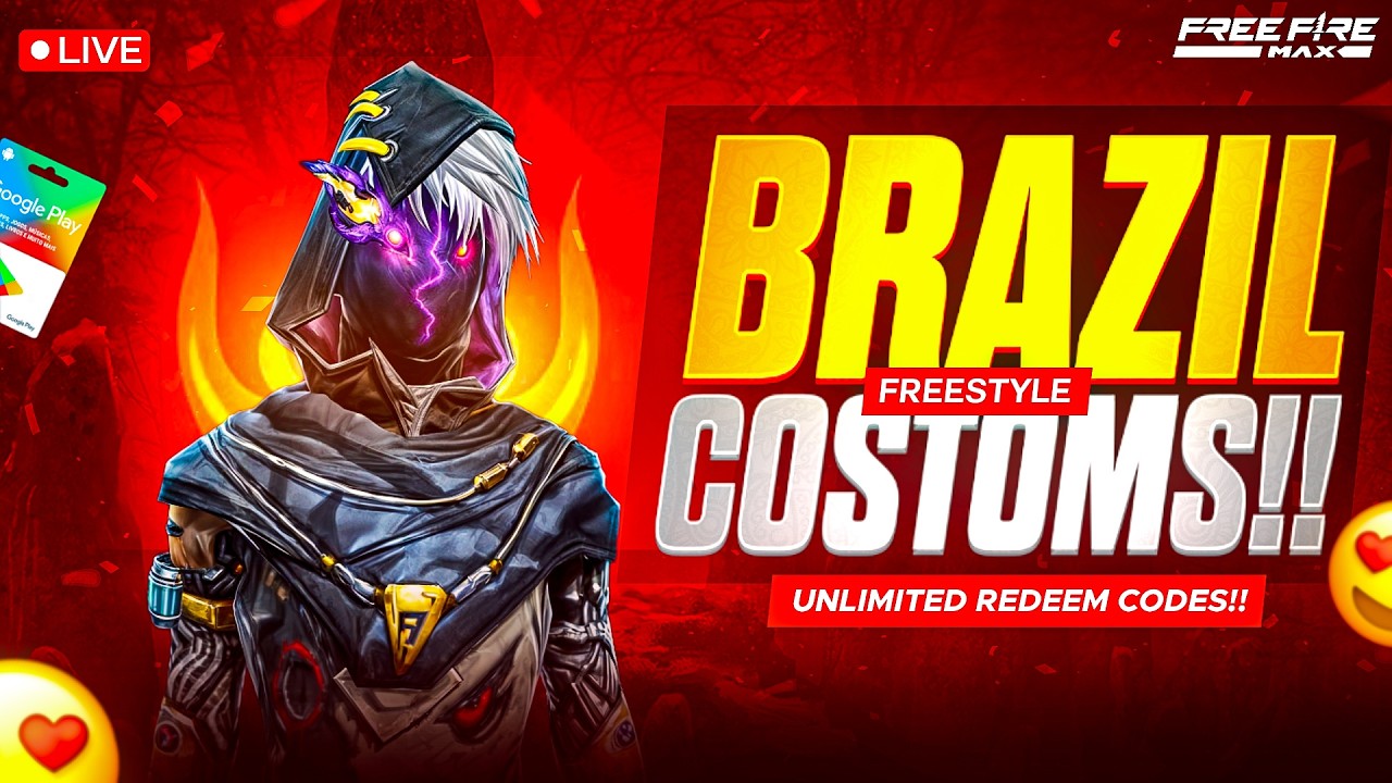 🛑 FREE FIRE LIVE 💥BRAZIL CUSTOM & ONE TAP CUSTOM 🥷 FREE REDEEM CODES   DAY\\13