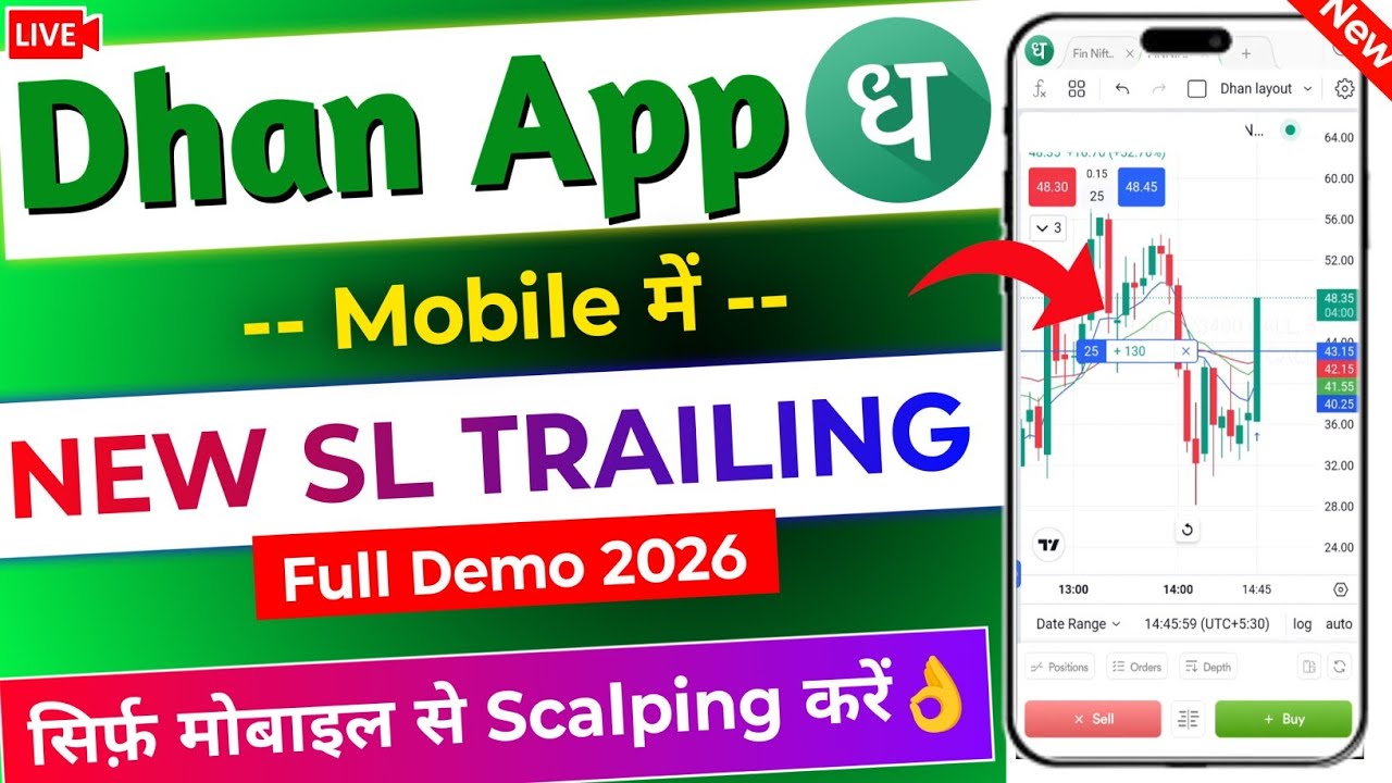 Dhan app me Chart par SL Trail kaise karen - New Option Trading | Dhan Chart Stop Loss Trailing