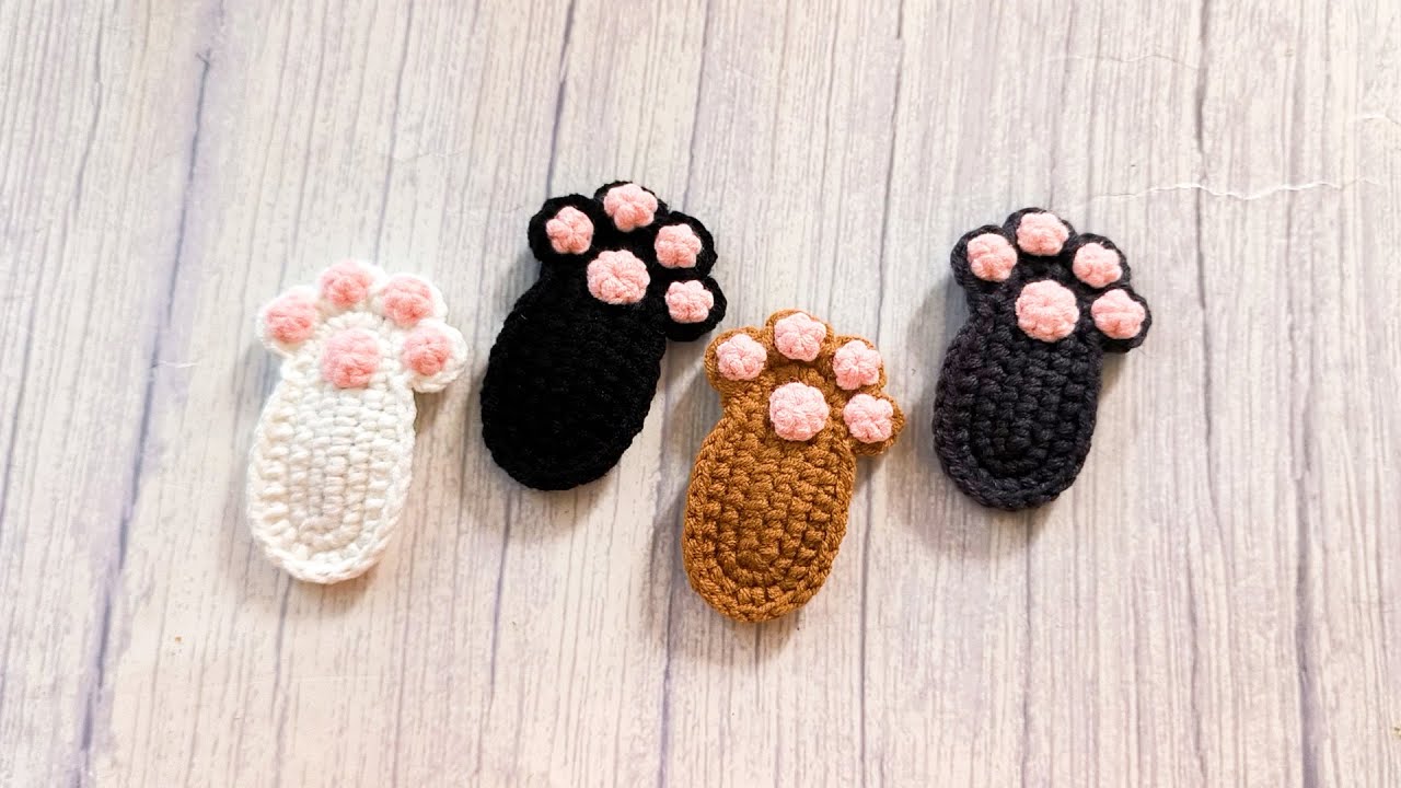 Cute Cat Paw Hair Clips crochet tutorial