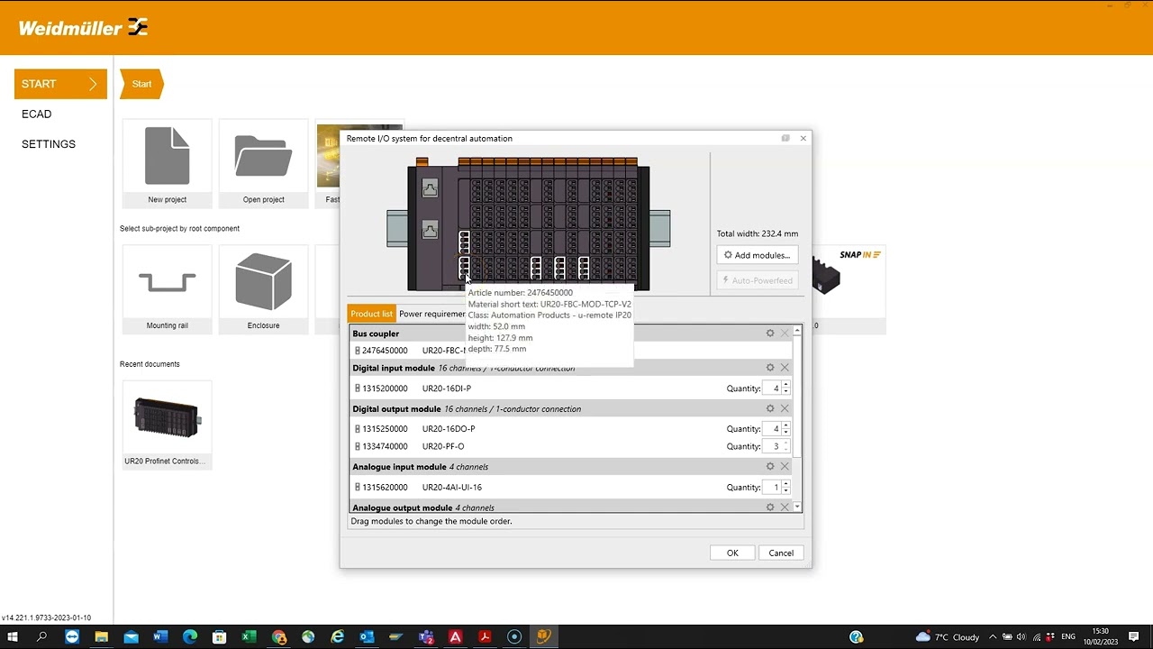 UR20   Weidmuller configurator file creation