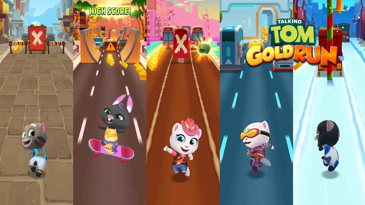 Talking Tom Gold Run Medieval vs Skateboard vs Candyland vs Cyber City vs Santa Village Gameplay
