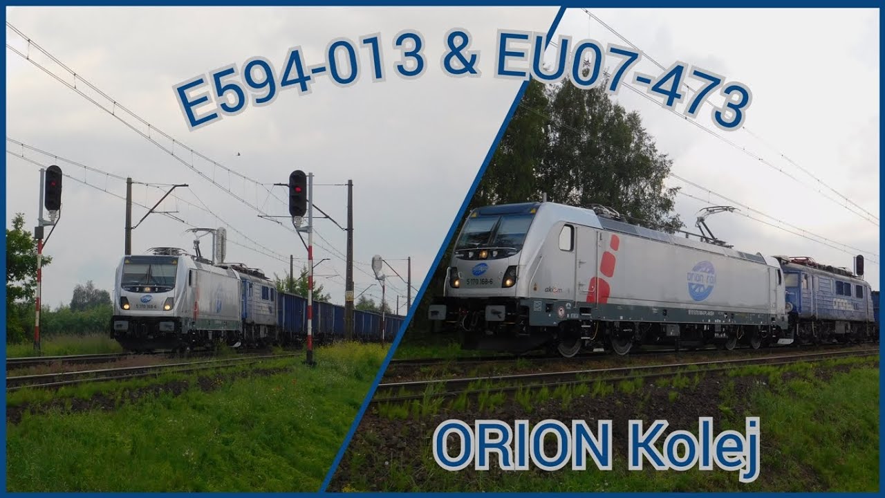 E594-013 w duecie z EU07-473 ORION Kolej ze składem węglarek [ Podg. Dioniz&oacute;w ].