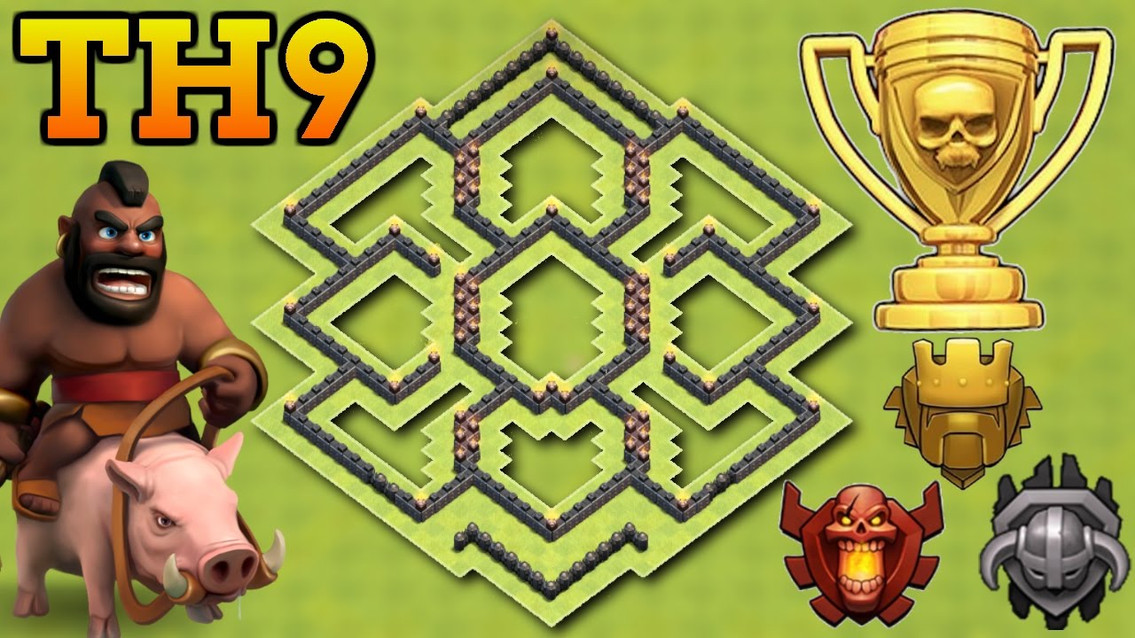 NEW BEST TOWN HALL 9 (TH9) TROPHY BASE WITH BOMB TOWER | CLASH OF CLANS