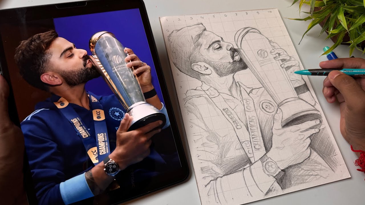 Virat Kohli Drawing,  Virat Kohli Kissing Trophy Drawing,  Champion Trophy 2025 🇮🇳