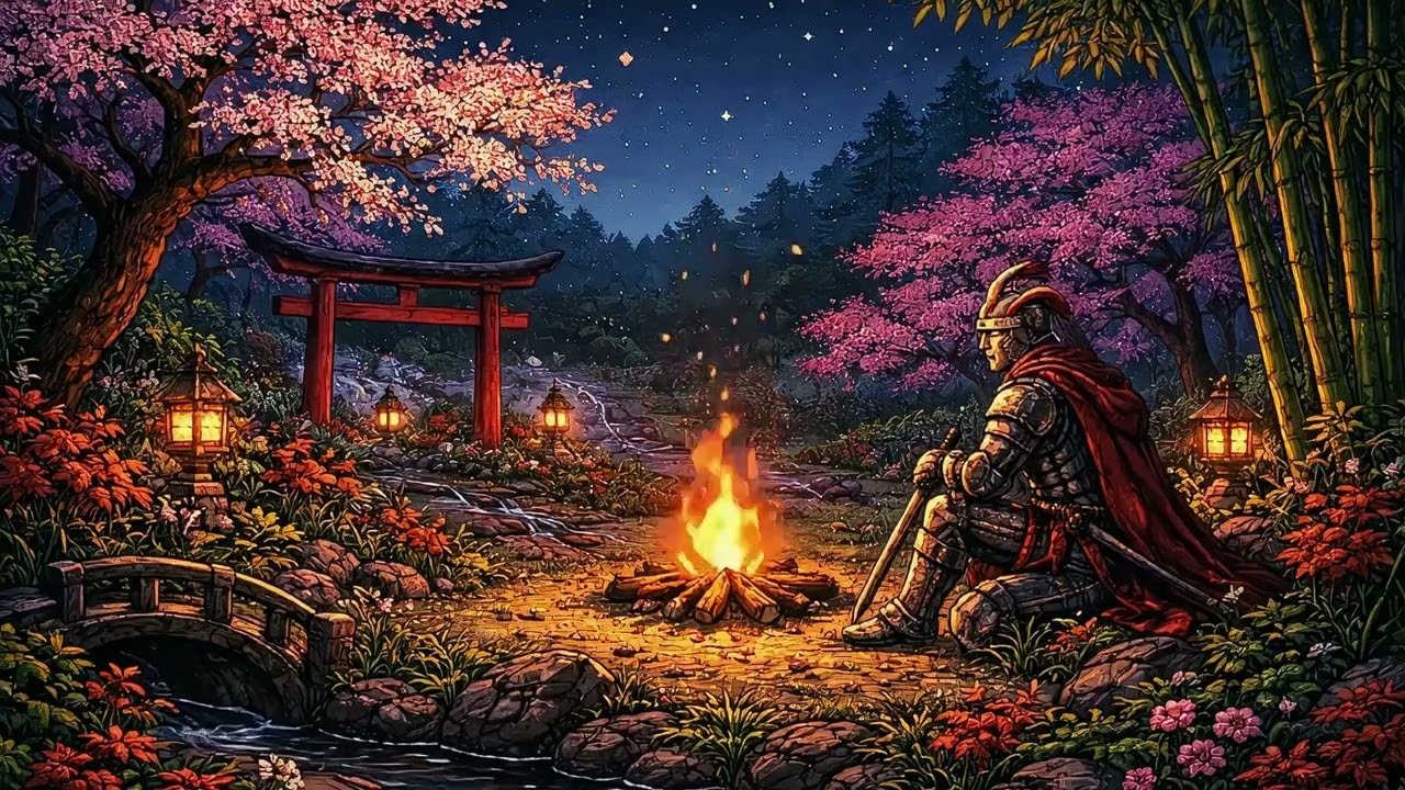 Samurai Knight and Campfire