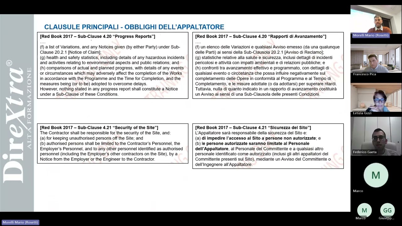 Demo Lezione – Ing. Mario Morelli | Dirextra | Contratti FIDIC