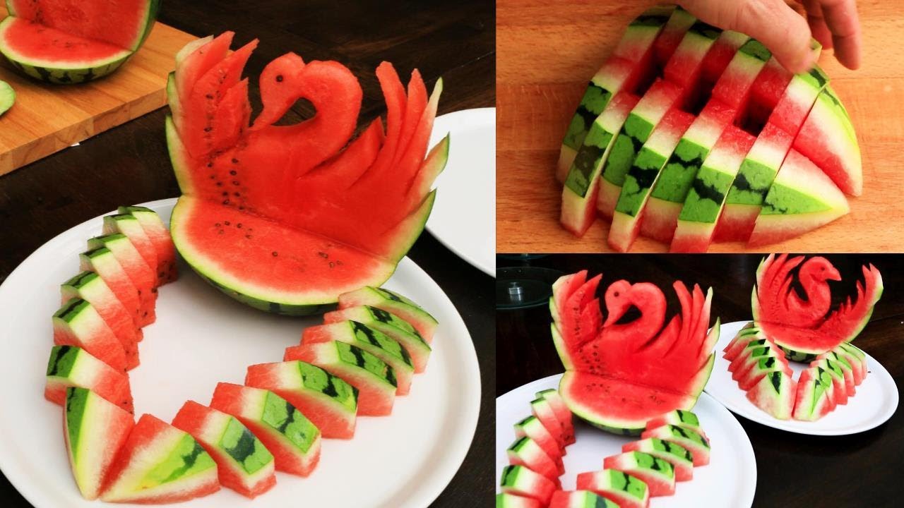 Creative Watermelon Decorations Cutting Swan Ideas