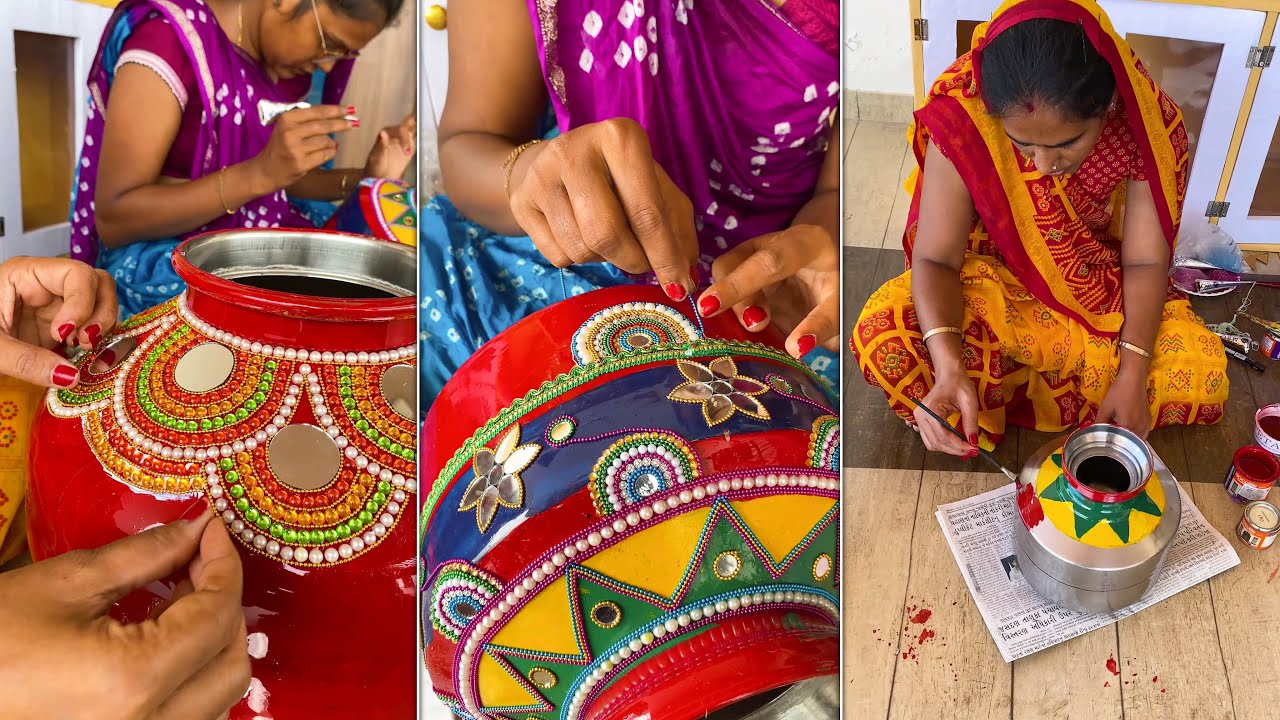 KALASH DECORATION - STEEL POT DECOR IDEAS || Colour Pot - DIY Craft
