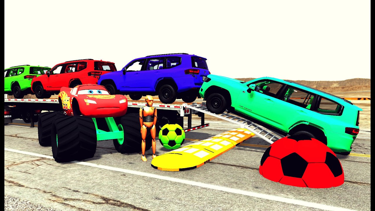 Flatbed Truck McQueen | Transportation with Truck - Pothole vs Car 8 | BeamNG.Drive Gameplay