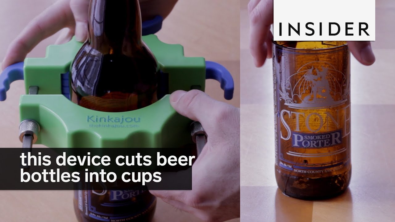 This device cuts beer bottles into glass cups