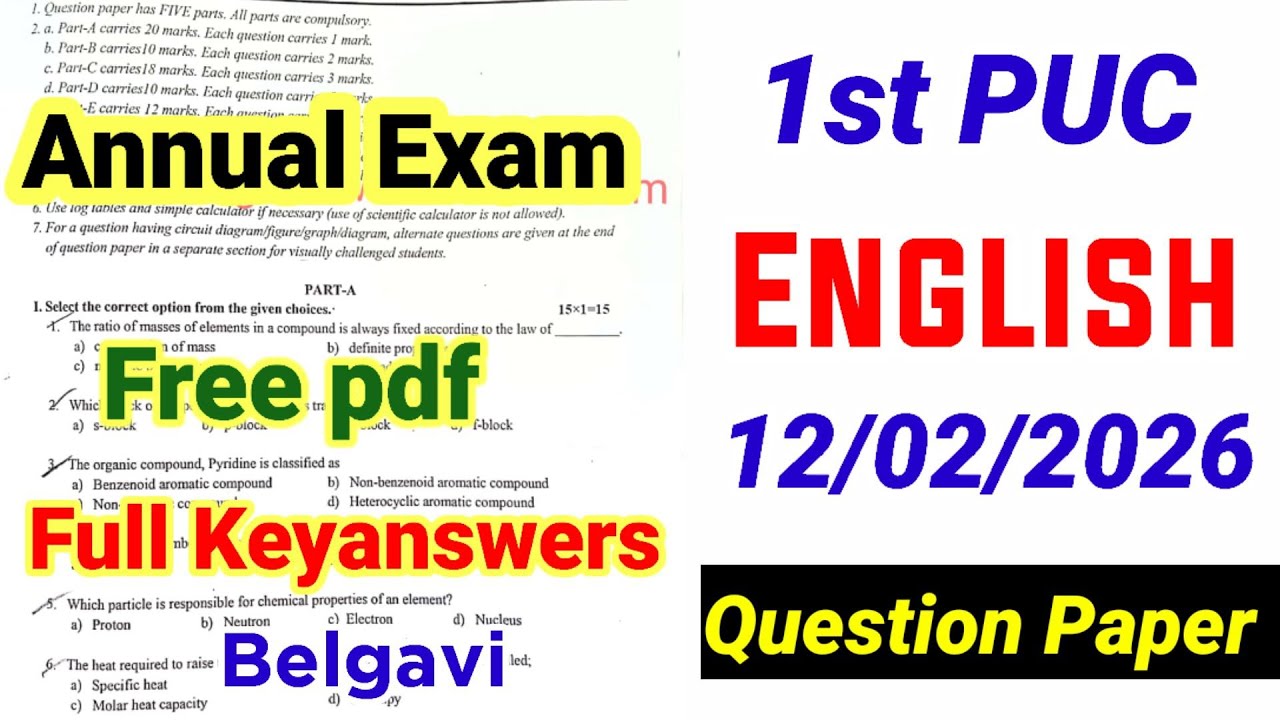 1st PUC English Annual Exam 2026 Question Paper With Answers karnataka board 