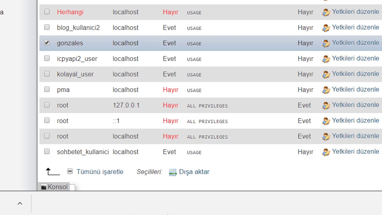PhpMyAdmin ile Veritabanı Aktarma
