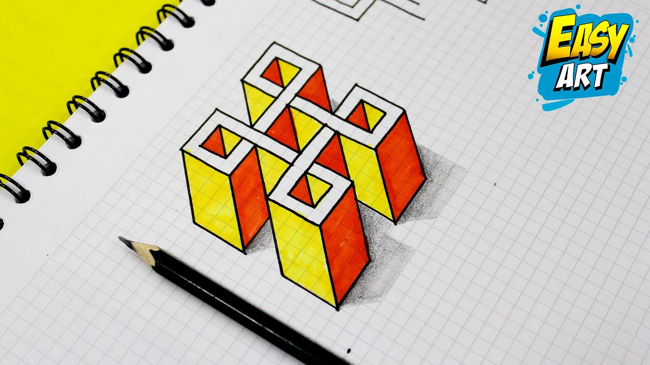 😱 Dibujos 3D Ilusión óptica - Como Dibujar CUBOS en 3D  con Sombra - Dibujos con Agujeros - Easy Art