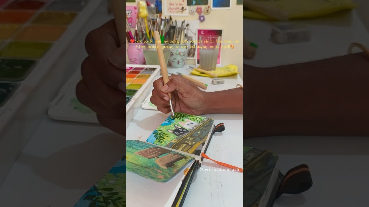 mini sketchbook painting|cute cat painting ideas|gouache paint tutorial|easy art 