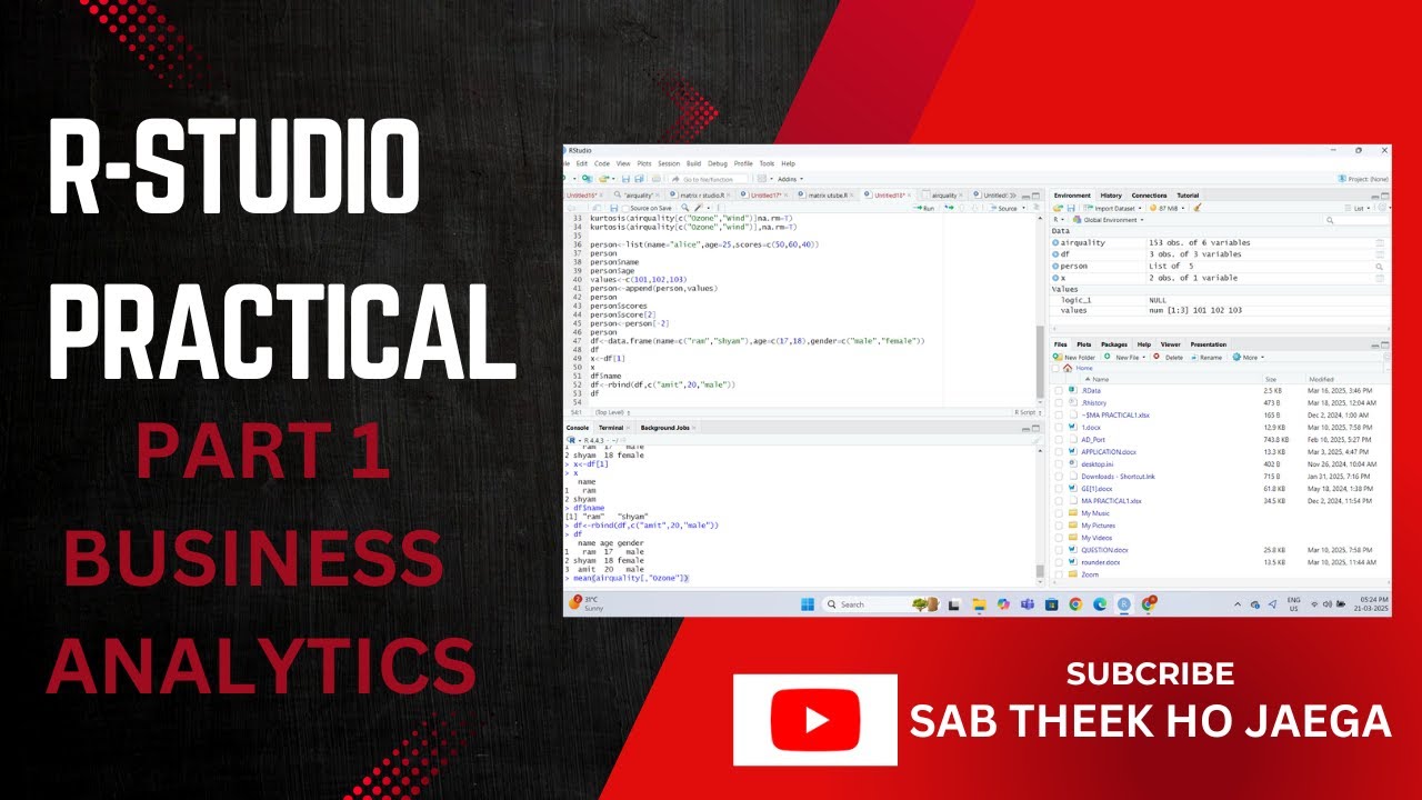 R STUDIO PRACTICAL, DU BCOM - BUSINESS ANALYTICS - PART 1