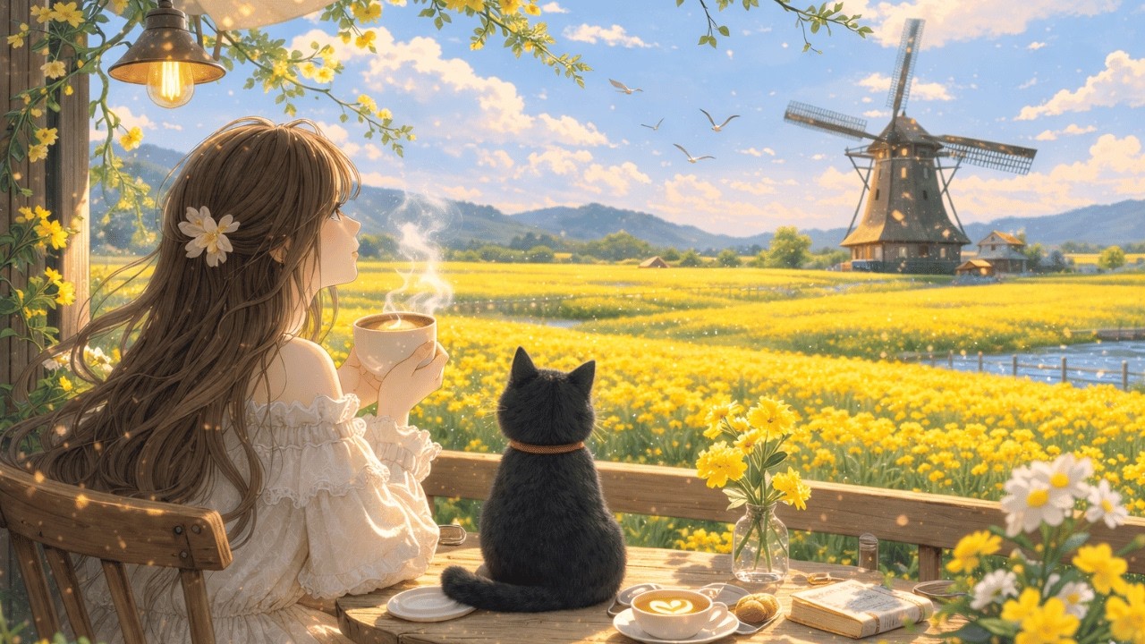 [Music Cozy Cat] 🌞🎶☕Under the Golden Sky | Peaceful Nature Relaxation