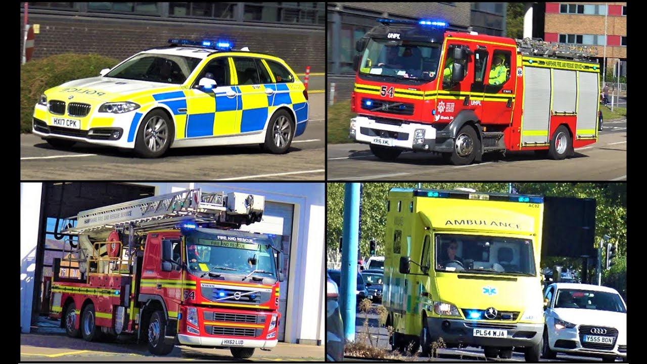 Aerial Ladder & Heavy Rescue Fire Engine + Police Cars & Ambulances Responding in Southampton!