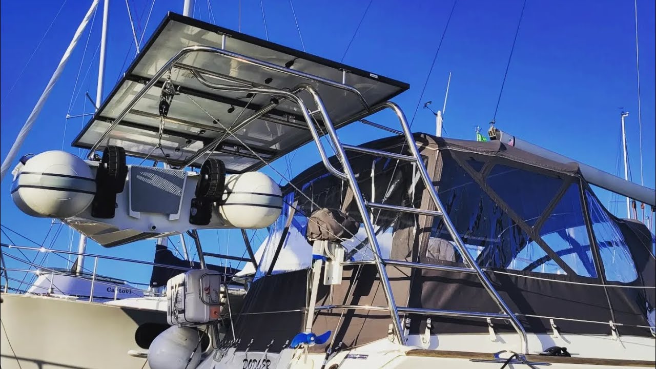 Stainless steel Yacht Solar Arch for Sun Odyssey 45DS. Portsmouth.Solar on Boat. Solar array.