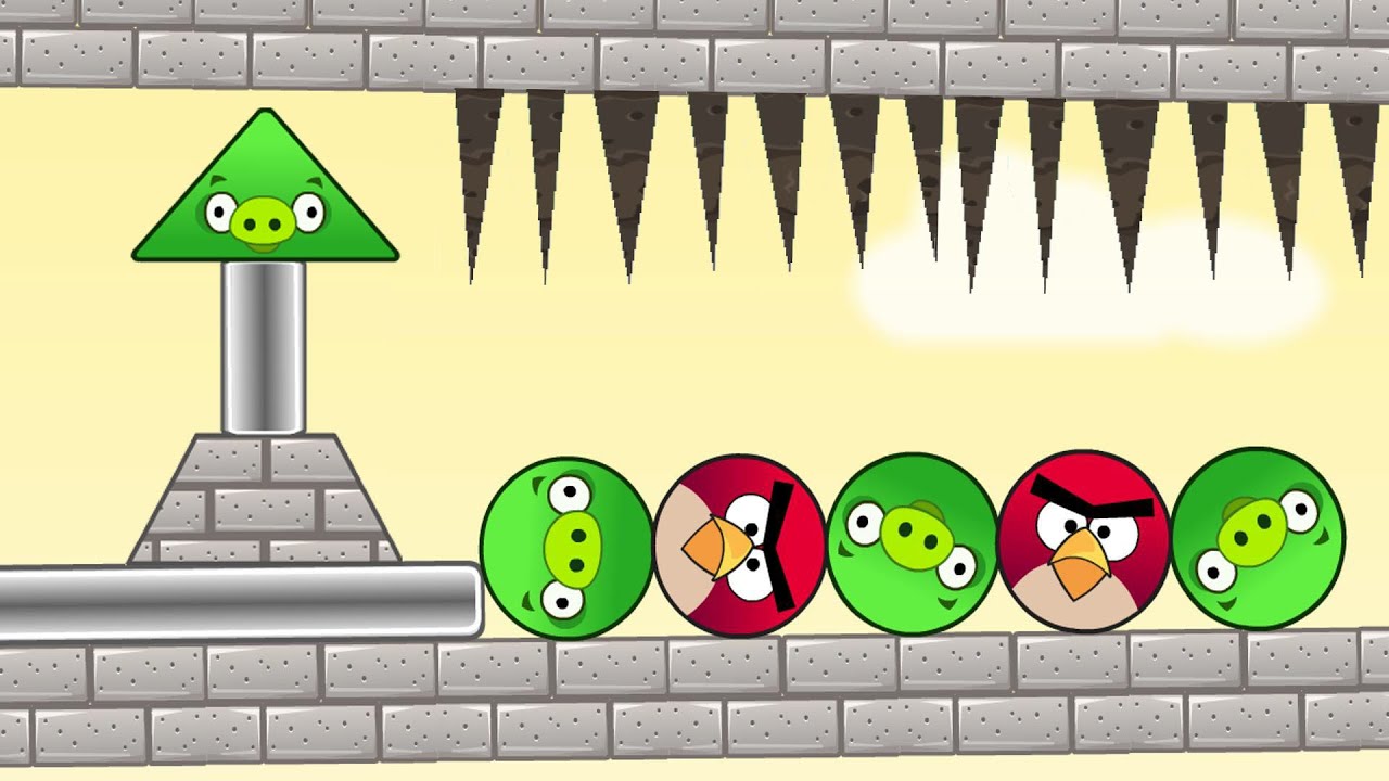 Angry Birds Piggies Out - THROW THE SPIKE TO ROUND AND KICK TRIANGLE PIGGIES TO RESCUE ROUND BIRD!