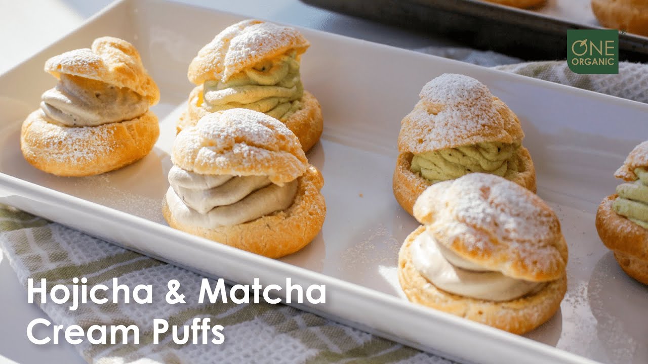 Matcha and Hojicha Cream Puff Recipe #creampuffs #chouxpastry #matcharecipes #baking
